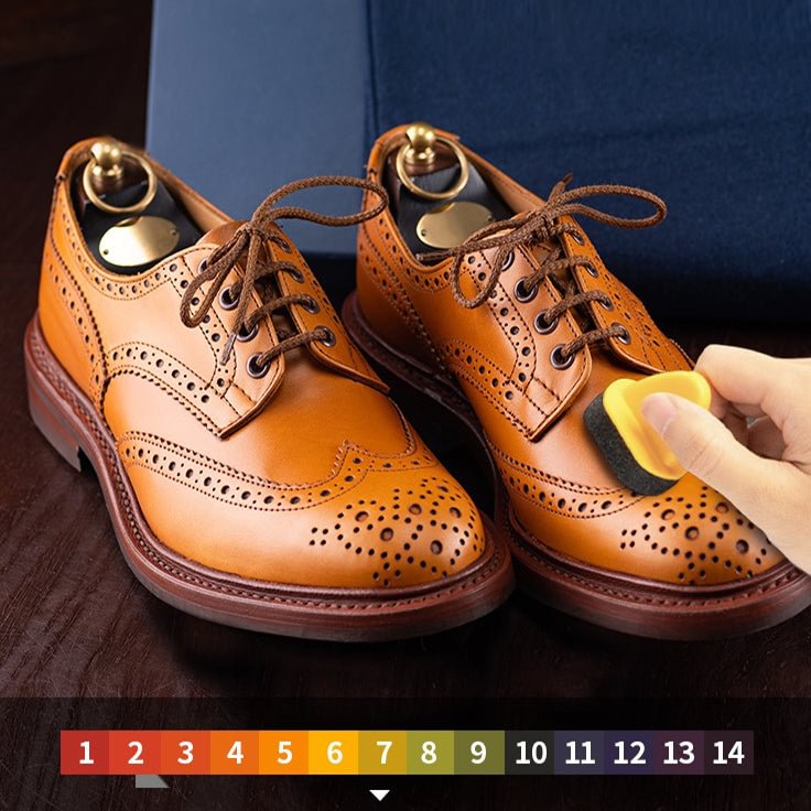 Arenzza leather repair cream liquid shoe polish bottle with applicator brush for restoring and shining leather shoes and accessories.