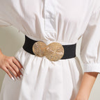Women's vintage gold buckle high elastic belt by Arenzza, featuring a stylish gold buckle and stretchy elastic design.