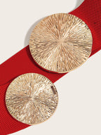 Women's vintage gold buckle high elastic belt by Arenzza, featuring a stylish gold buckle and stretch design for versatile wear.