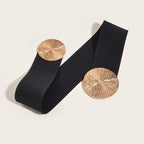 Women's vintage gold buckle high elastic belt by Arenzza, featuring a sleek design and adjustable fit, ideal for stylish outfits.