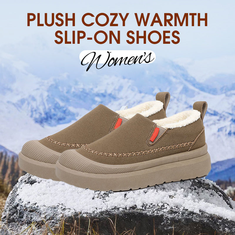 A pair of women's plush cozy slip-on shoes by Arenzza with warm, soft interior and stylish design for comfortable indoor wear.