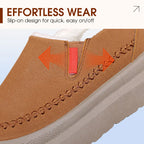 A pair of Arenzza women's plush cozy slip-on shoes with warm, soft fabric and a comfortable fit, perfect for winter comfort.