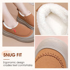 A pair of women's plush cozy slip-on shoes by Arenzza, featuring soft fabric and warm interior for comfort and warmth.