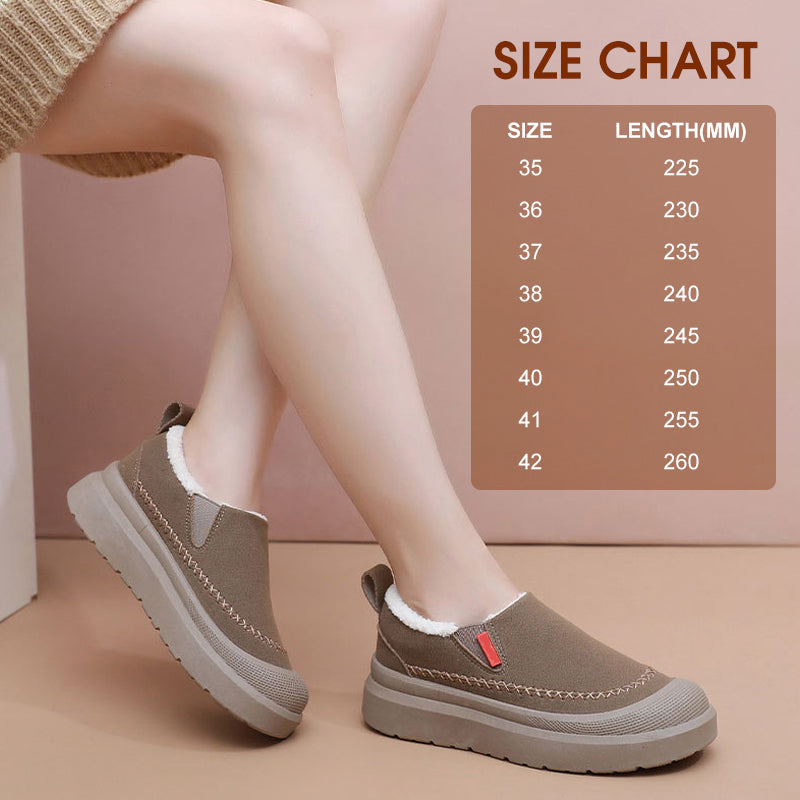 A pair of women's plush cozy warm slip-on shoes from Arenzza, featuring soft fabric and comfortable design for cold weather.