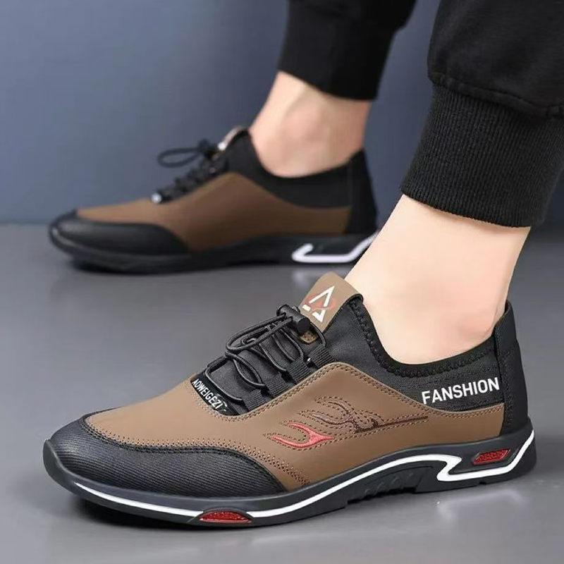 A pair of Arenzza men's slip-on shoes, lightweight and breathable, shown in a casual setting with the shoes displayed prominently.