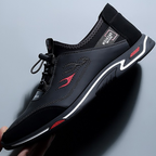 Arenzza men's slip-on shoes in black, lightweight and breathable, suitable for casual wear and easy to slip on.