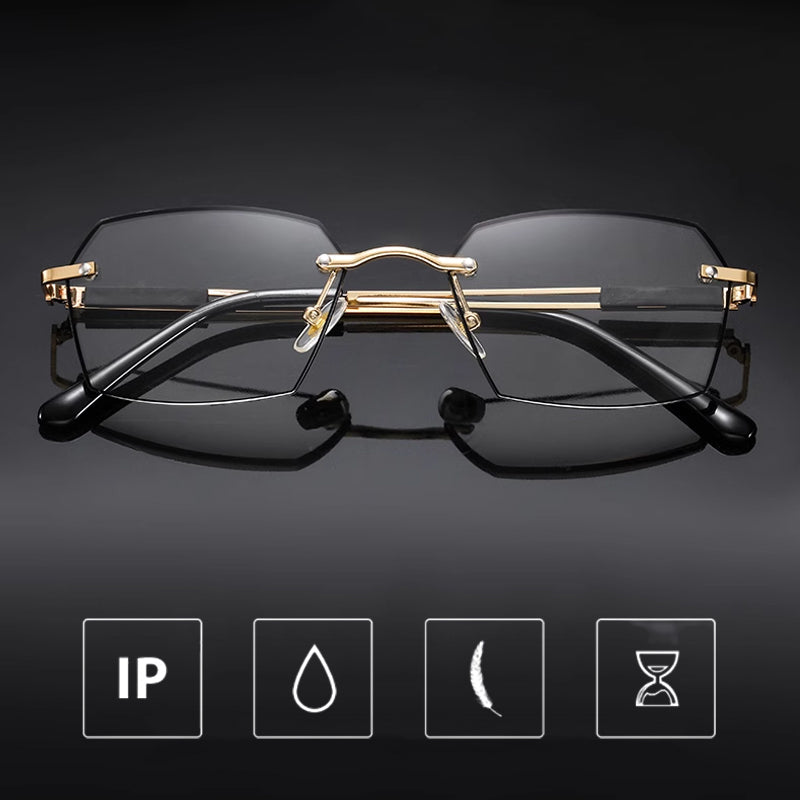 Arenzza ultra-lightweight geometric shape reading glasses with clear lenses and slim black frames on a white background.