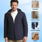 A men's thermal thick hooded parka coat from Arenzza in black, featuring a warm, insulated design for cold weather.
