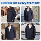 A men's Arenzza thermal hooded parka coat with thick insulation, ideal for cold weather, featuring a front zipper and adjustable hood.