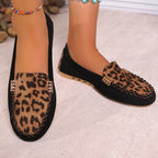 Women's leopard print patchwork loafers by Arenzza, showcasing stylish animal print and comfortable slip-on design.