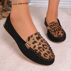 Women's leopard print patchwork loafers by Arenzza featuring stylish design and comfortable slip-on style.