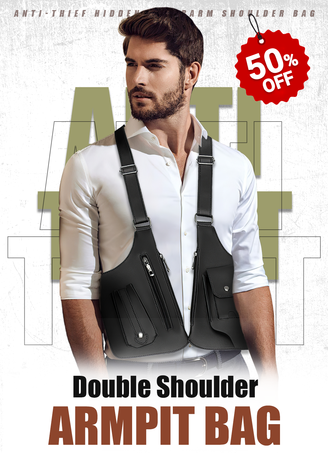 Arenzza outdoor tactical bag with double shoulder straps, multiple pockets, and anti-theft design for travel and outdoor use.