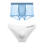 A men's breathable underwear set with briefs and boxer shorts made of 3D ice silk, featuring comfortable, lightweight fabric from Arenzza.