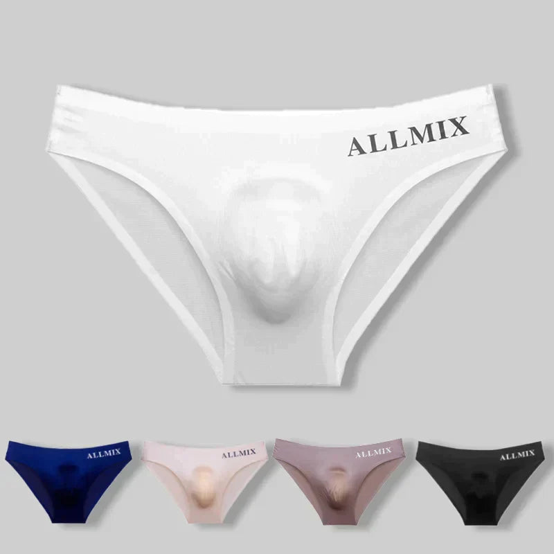 A men's breathable underwear set with briefs and boxer shorts in 3D ice silk, featuring comfortable, lightweight fabric.