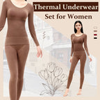 Women’s thermal underwear set by Arenzza, soft and cozy clothing for cold weather, featuring long-sleeve top and matching pants.
