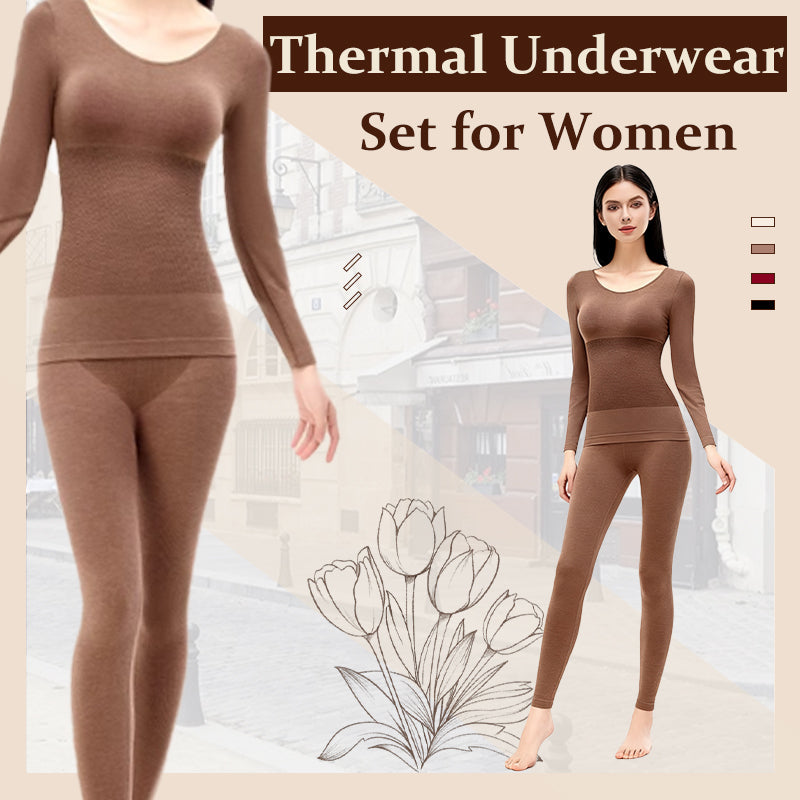 Women’s thermal underwear set by Arenzza, soft and cozy clothing for cold weather, featuring long-sleeve top and matching pants.