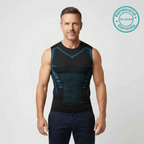 Aarenza ionic shaping vest in black, sleeveless body contouring compression shirt with cooling fabric, designed for fitness and shaping.