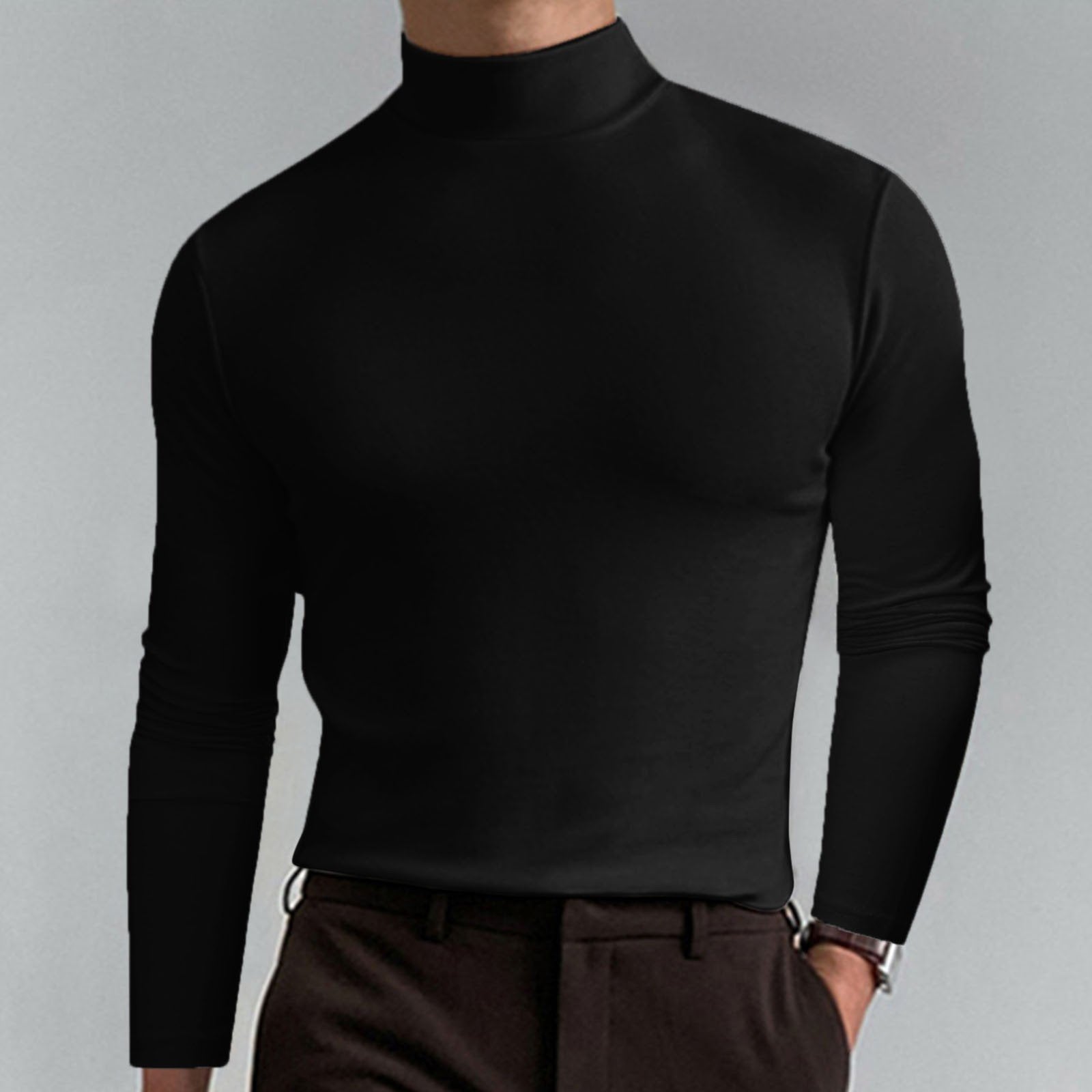 A men's high neck slim fit T-shirt by Arenzza, made of stretchy, breathable fabric, suitable for gym or casual wear.