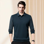 Arenzza striped lapel fake two-piece knitted shirt with a collared design, stylish and suitable for casual or office wear.
