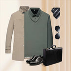 A knitted striped lapel fake two-piece shirt from Arenzza, featuring a stylish design with a collar and layered look.