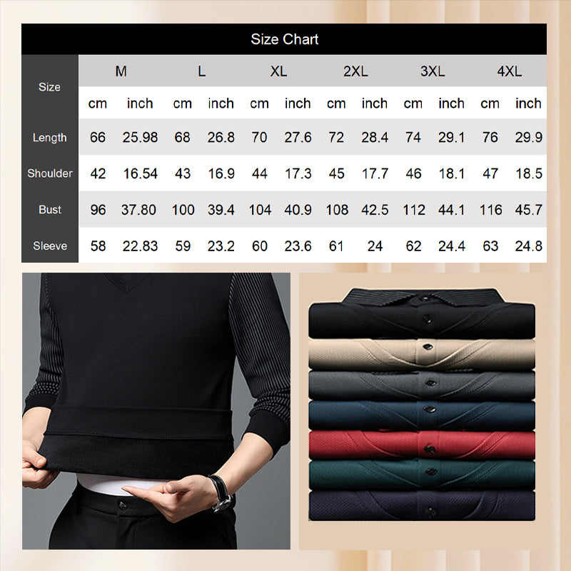 Arenzza striped lapel fake two-piece shirt, knitted fabric with a stylish collar design, perfect for casual or semi-formal wear.