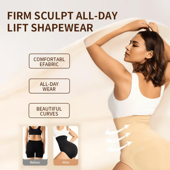 Arenzza high waist tummy control shapewear panties in black, designed to shape and smooth the waist and hips.