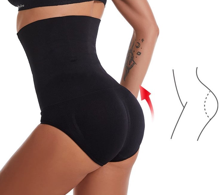 A pair of black high waist tummy control shapewear panties by Arenzza, designed to shape and smooth the waist and tummy area.