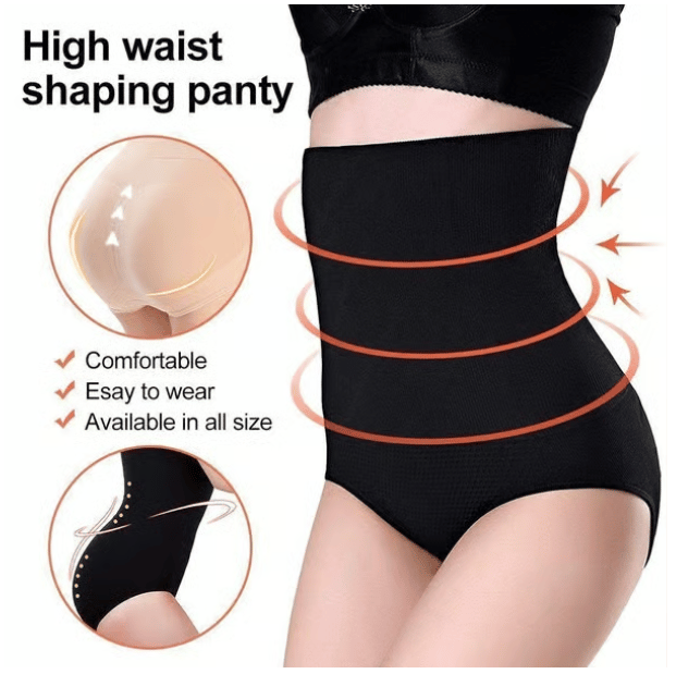 Arenzza high waist tummy control shapewear panties in black, designed to shape and smooth the waist and hips.