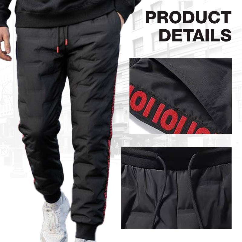 A pair of Arenzza men's thickened windproof warm trousers in dark fabric, designed for cold weather with a secure fit.