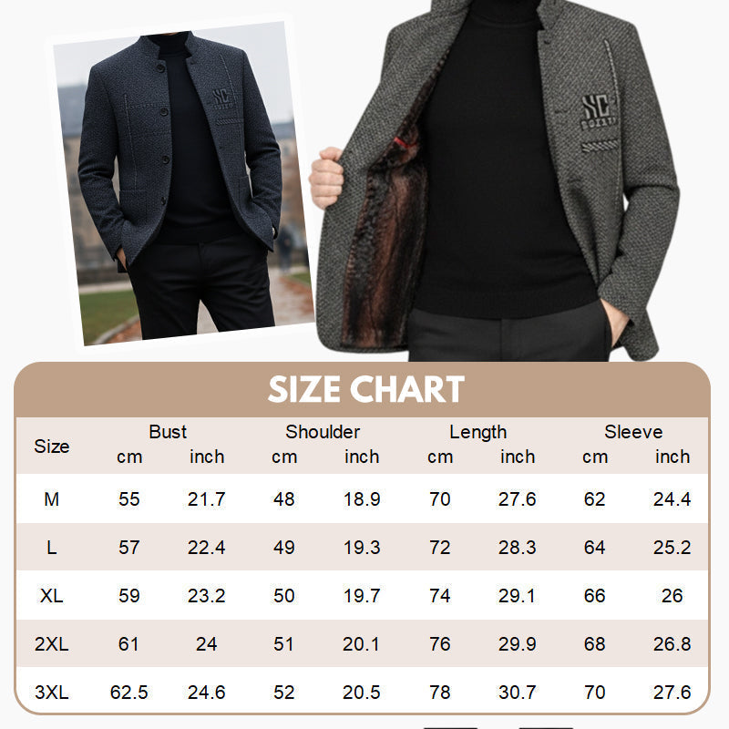 Men's Arenzza casual warm coat in dark color, featuring a front zipper, stand collar, and cozy fabric for winter wear.