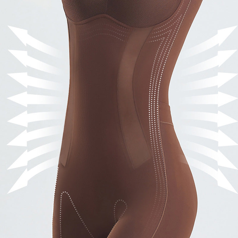 Aarenza shapewear one-piece tummy tuck and hip lift traceless clothing in beige, designed to smooth and shape the waist and hips.