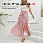 Women's Arenzza smocked waist wide-leg pants with slit, shown in a stylish clothing image with flowing fabric and relaxed fit.