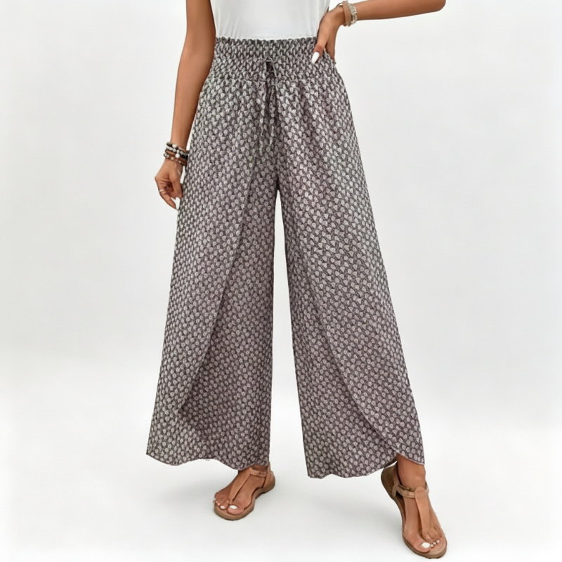 Women's Arenzza smocked waist wide-leg pants with slit, flowing fabric and stylish design, perfect for casual or dressy wear