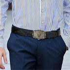 Men's Arenzza retro leather belt with embossed bull head design, featuring classic styling and durable leather construction.