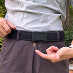Aarenza quick release metal buckle tactical belt with durable strap, suitable for clothing and outdoor accessories.