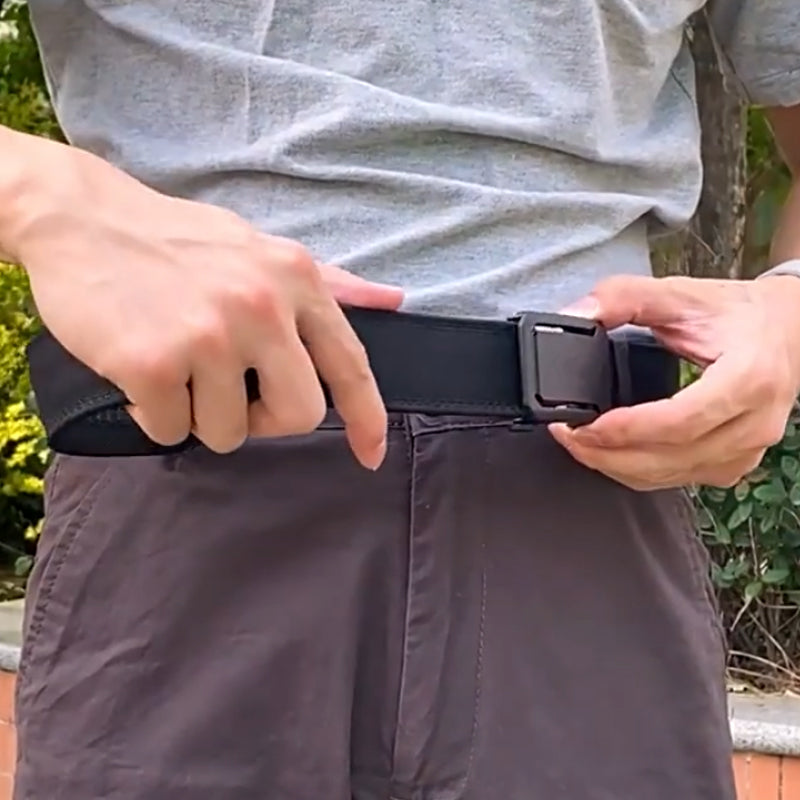 Arenzza tactical belt with quick release metal buckle, durable nylon strap, and adjustable design for outdoor and tactical use.