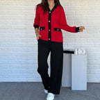 Aarenza women's casual color block two-piece set featuring a long-sleeve top and matching pants, stylish and comfortable clothing.