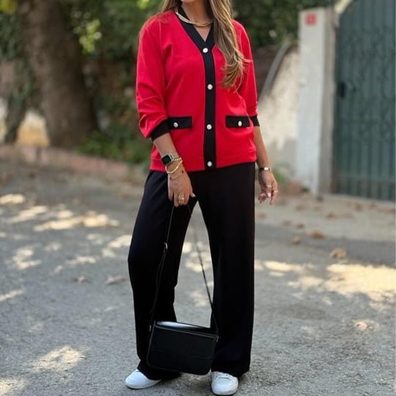 Arenzza women's casual color block two-piece set featuring a matching top and pants in vibrant hues, perfect for everyday wear.