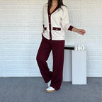 Arenzza women's casual color block two-piece set with a blouse and pants, stylish and comfortable clothing for everyday wear.