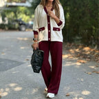 Aarenza women's color block two-piece casual set with a long-sleeve top and matching pants, stylish and comfortable clothing.