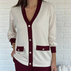 Aarenza women's casual color block two-piece set with a top and matching pants, featuring vibrant contrasting colors.