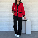 Aarenzza women's casual color block two-piece set featuring a stylish top and matching pants, perfect for everyday wear.