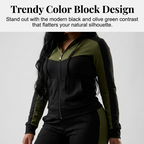 Women's Arenzza color-block tracksuit set, stylish two-piece athletic clothing with vibrant color blocks and comfortable fit.