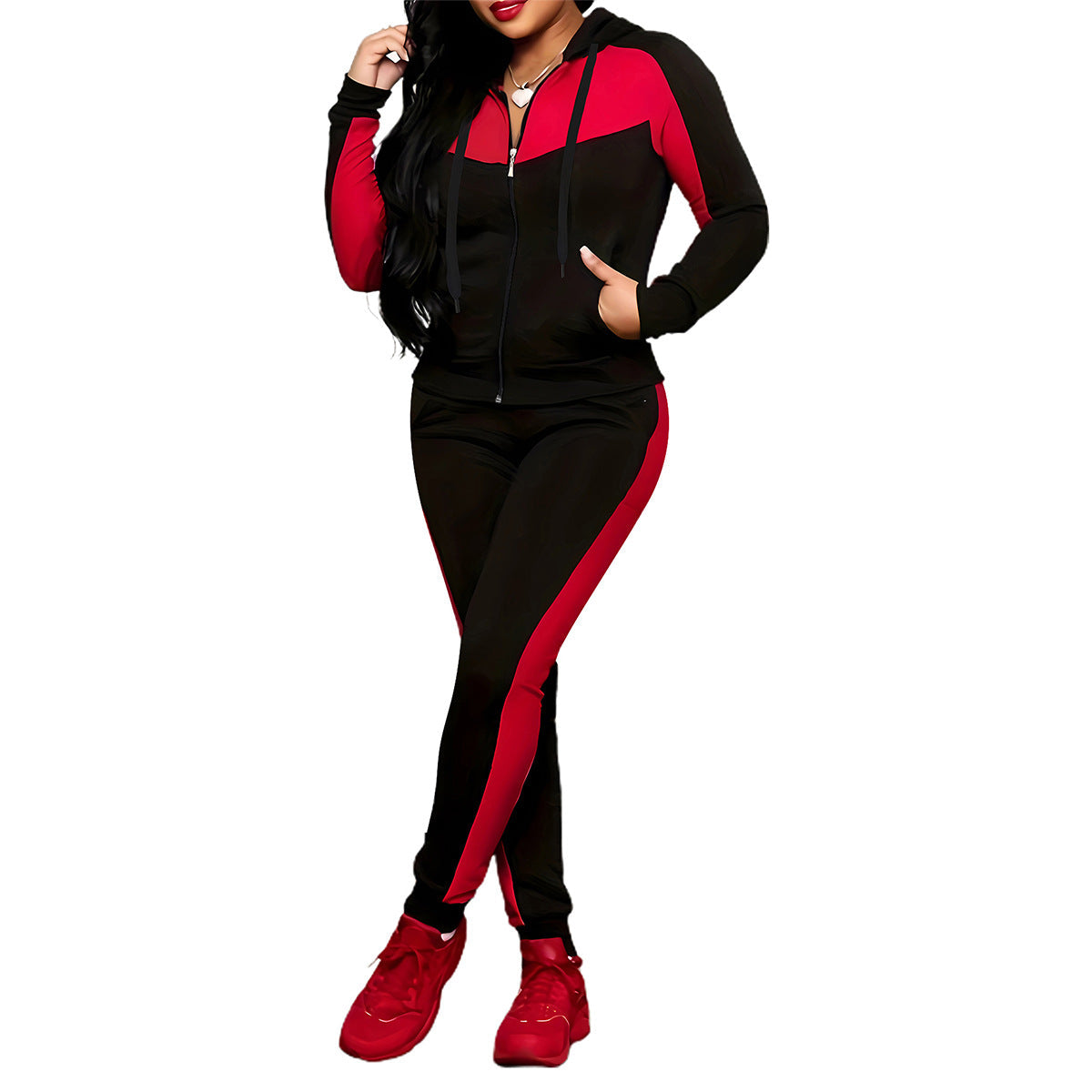 Women's Arenzza 2-piece color-block tracksuit set with matching jacket and pants, stylish athletic clothing for active wear.