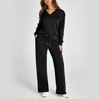 A woman wearing a soft, breathable Arenzza women's casual sweatsuit set, relaxed fit, perfect for lounge or sport activities.