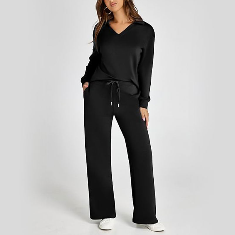 A woman wearing a soft, breathable Arenzza women's casual sweatsuit set, relaxed fit, perfect for lounge or sport activities.
