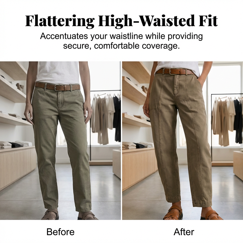 A pair of women's high-waist tapered utility pants by Arenzza featuring slimming fit, practical pockets, and wrinkle-resistant fabric.