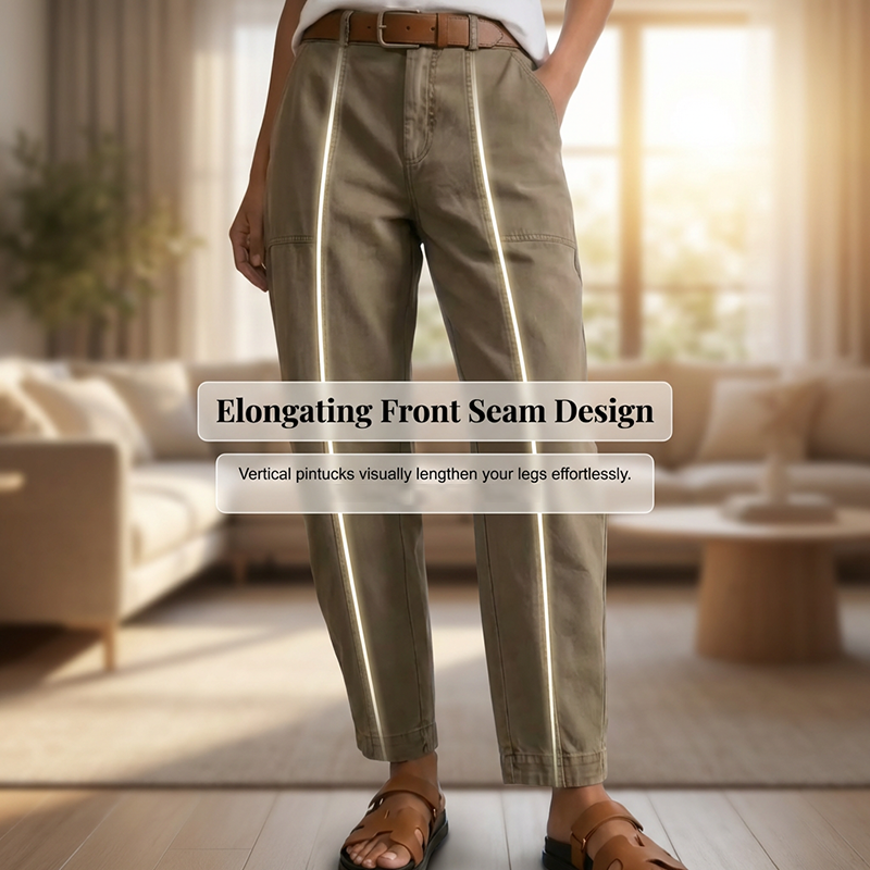 A pair of Arenzza women's high-waist tapered utility pants with practical pockets and wrinkle-resistant fabric, shown in a natural pose.