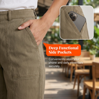 A pair of women's high-waist tapered utility pants by Arenzza with practical pockets and wrinkle-resistant fabric, shown on a white background.