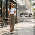 A pair of Arenzza women's high-waist tapered utility pants with practical pockets in a slim fit, wrinkle-resistant fabric.